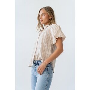 Böhme Striped Button Down Shirt in Peach Size Large New With Tags